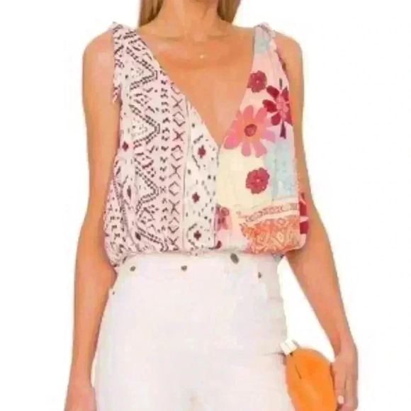 Free People Tied To You Tank Top In Tropical Combo Sz: Medium M - Picture 1 of 9